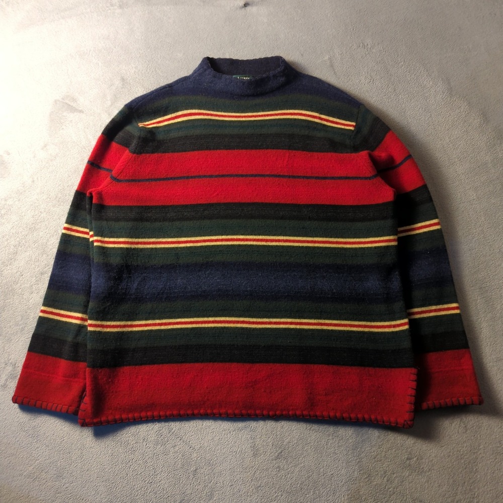 Vintage 90s Lauren Ralph Lauren Sweater Mens XL Red Green Striped Lambswool - Picture 5 of 11